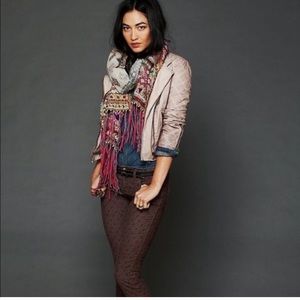 FP Leather Distressed Moto Jacket in Beige/Rose